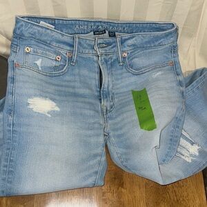 American Eagle Outfitters Men's Distressed Light Blue Skinny Jeans